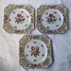 Schuman Bavaria Chateau Dresden Royal Dresner Pierced Floral Square Plates VTG
